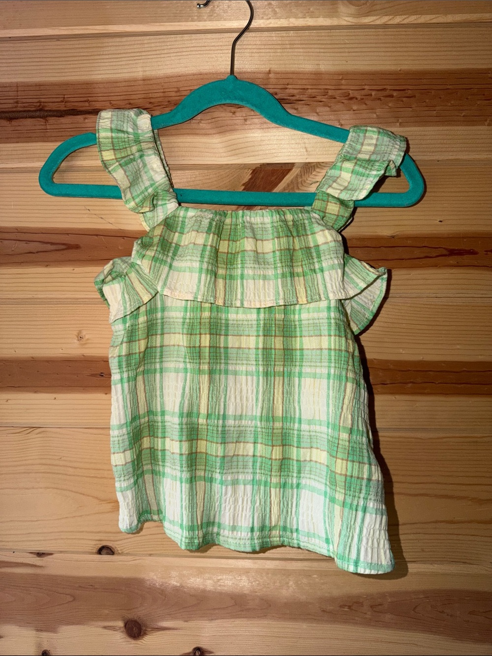 Zara Girls Green Plaid Ruffle Tank Top